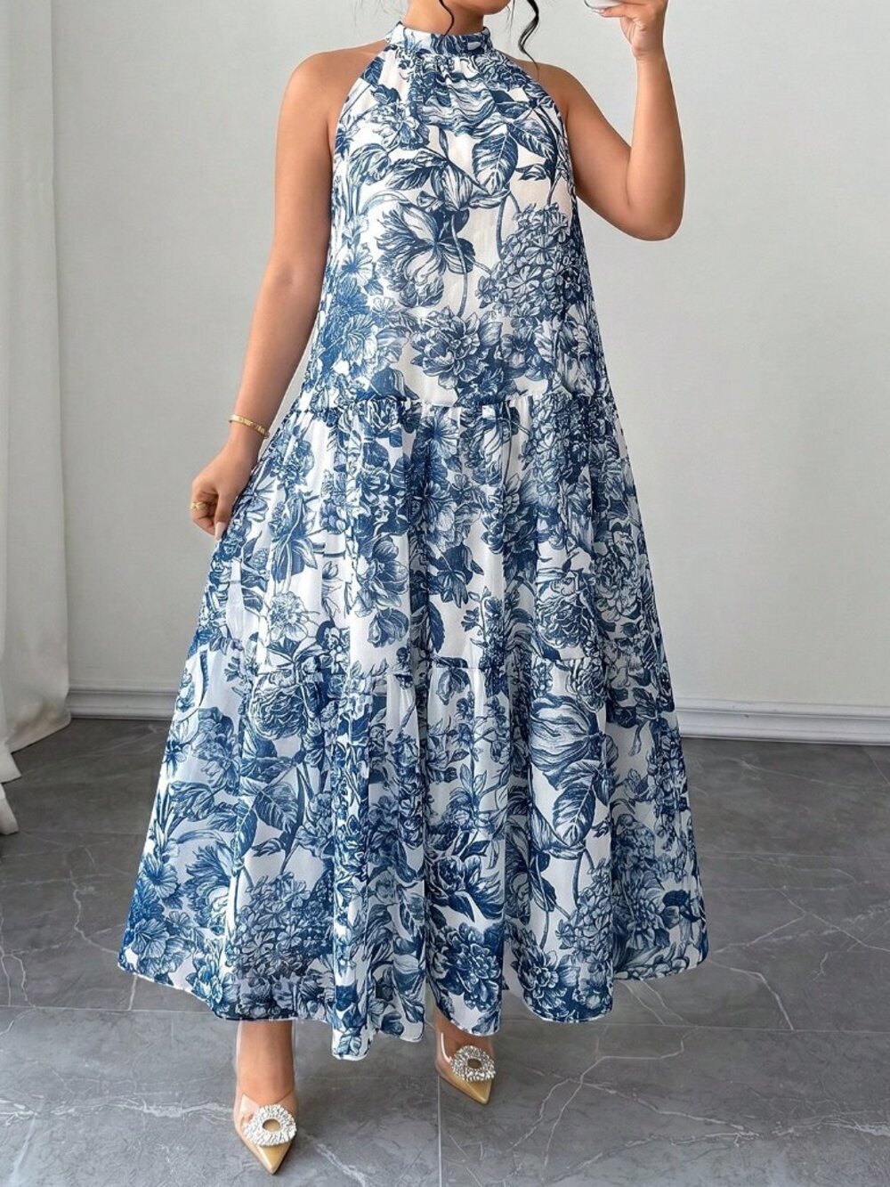 Baby Blue Boho Women's Sleeveless Plus Size Beach Maxi Dress - Picture 5 of 7
